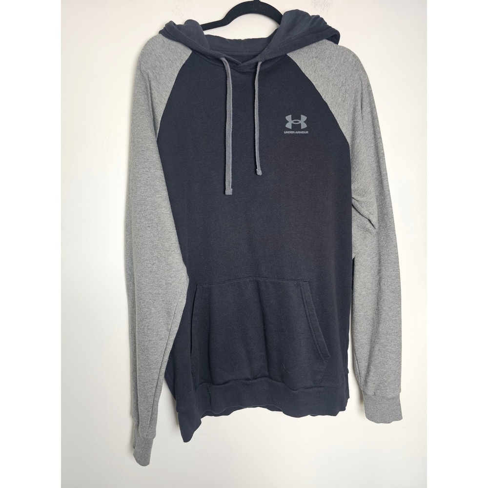 Athletic Under Armour Rival Fleece Hoodie Mens Large Navy Gray Raglan Pullover